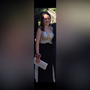 Black and Iridescent Prom Dress with open back